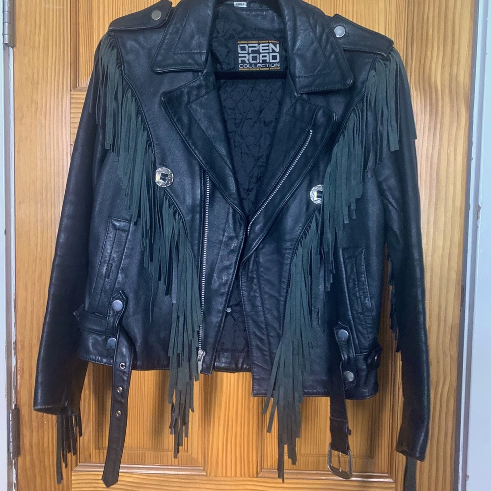 Black Leather Fringe Jacket - Picture 1 of 3